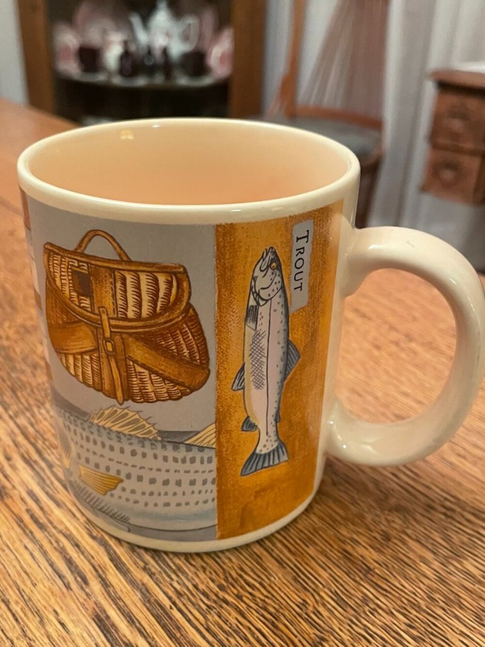 Vintage Russ Berrie Fish Fishing Lures Themed Coffee Cup Mug 13 ounces